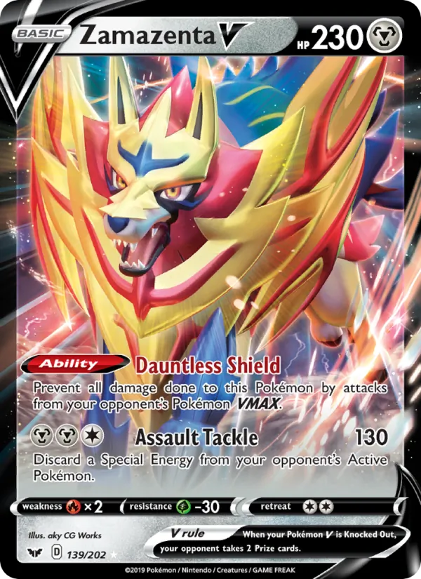 Zamazenta V 139/202  - Holofoil SWSH01 Sword & Shield Base Set - Holo Rare V
