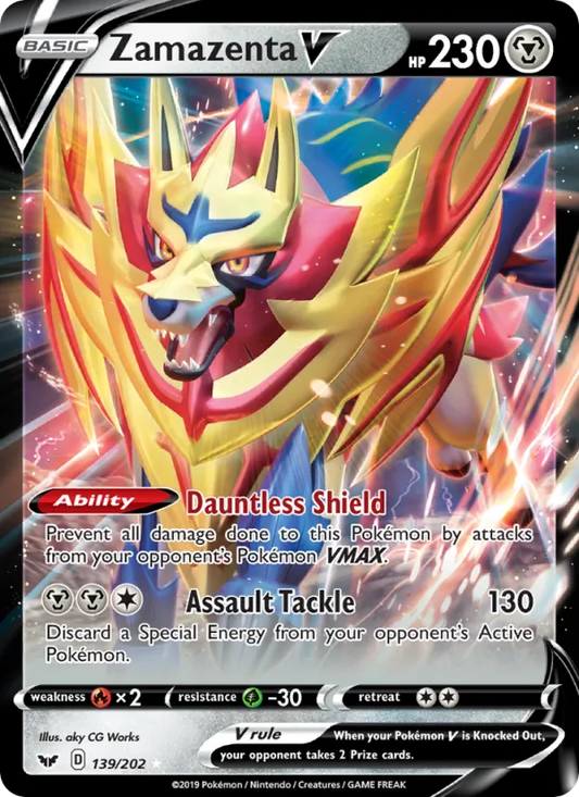 Zamazenta V 139/202  - Holofoil SWSH01 Sword & Shield Base Set - Holo Rare V