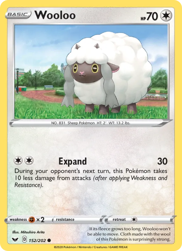 Wooloo 152/202  - Reverse Holofoil SWSH01 Sword & Shield Base Set - Common