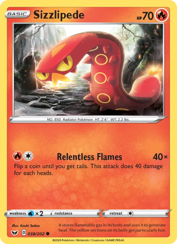 Sizzlipede 38/202  - Reverse Holofoil SWSH01 Sword & Shield Base Set - Common