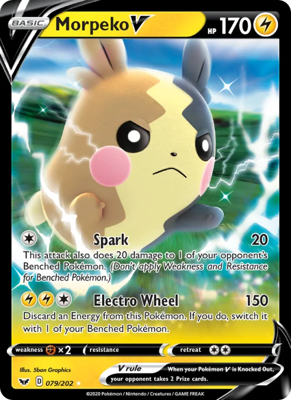 Morpeko V 79/202  - Holofoil SWSH01 Sword & Shield Base Set - Holo Rare V