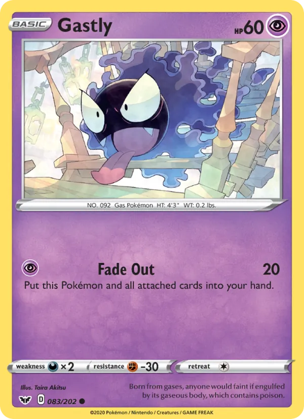 Gastly 83/202  - Reverse Holofoil SWSH01 Sword & Shield Base Set - Common