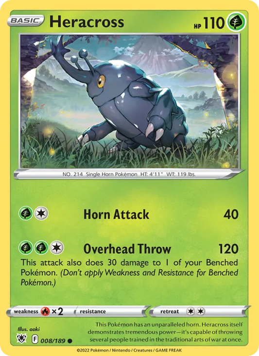 Heracross 008/189  - Reverse Holofoil SWSH10 Astral Radiance - Common