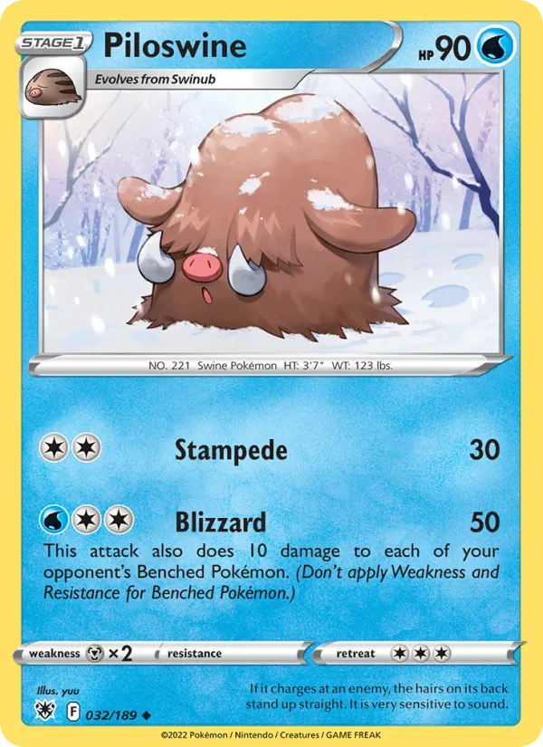 Piloswine 032/189  - Reverse Holofoil SWSH10 Astral Radiance - Uncommon