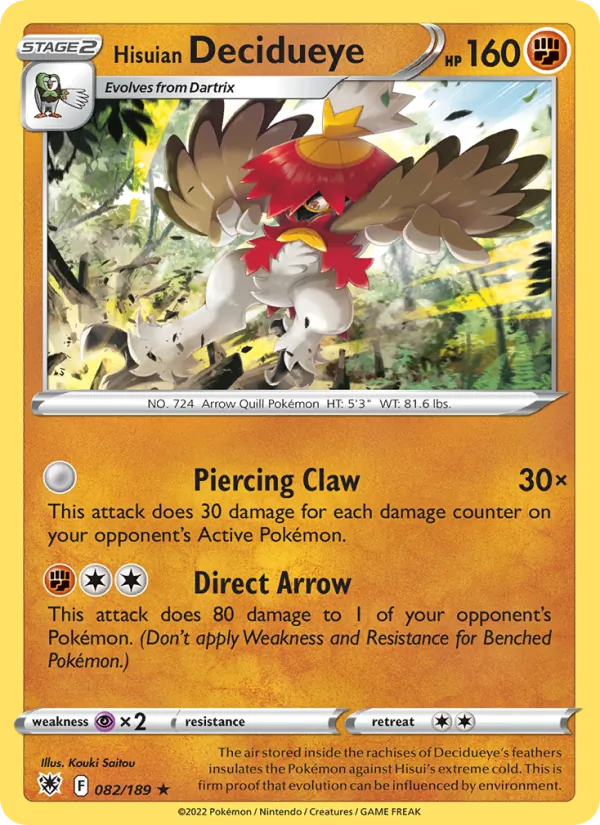 Hisuian Decidueye 082/189  - Reverse Holofoil SWSH10 Astral Radiance - Holo Rare