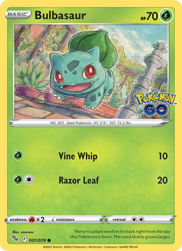 Bulbasaur 001/078  - Reverse Holofoil Pokemon GO - Common