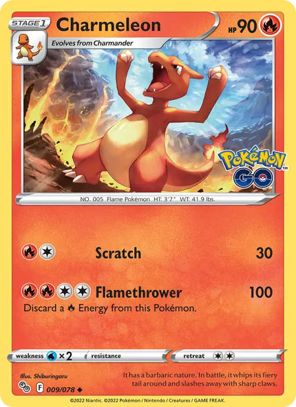 Charmeleon 009/078  - Reverse Holofoil Pokemon GO - Uncommon