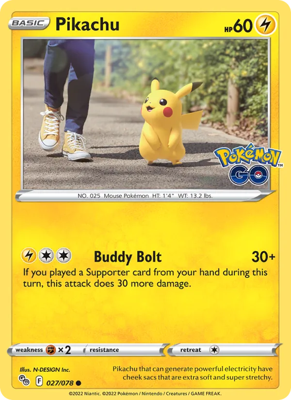 Pikachu 027/078  - Reverse Holofoil Pokemon GO - Common