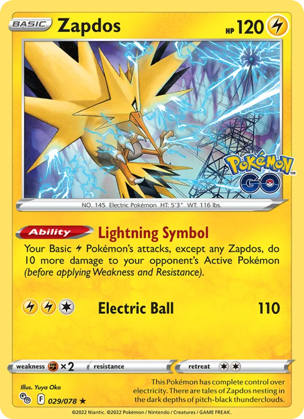 Zapdos 029/078  - Reverse Holofoil Pokemon GO - Holo Rare