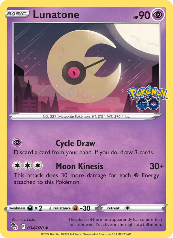 Lunatone 034/078  - Reverse Holofoil Pokemon GO - Uncommon