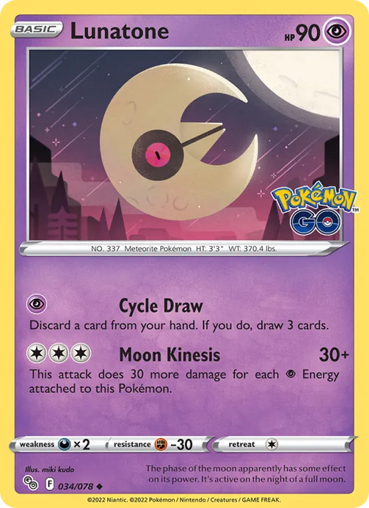 Lunatone 034/078  - Reverse Holofoil Pokemon GO - Uncommon