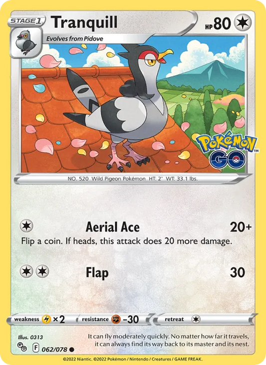 Tranquill 062/078  - Reverse Holofoil Pokemon GO - Common