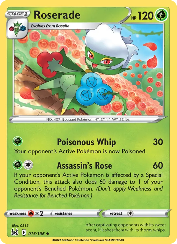 Roserade 015/196  - Reverse Holofoil SWSH11 Lost Origin - Uncommon