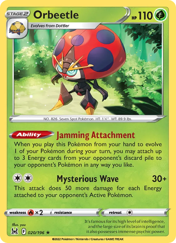 Orbeetle 020/196  - Reverse Holofoil SWSH11 Lost Origin - Holo Rare