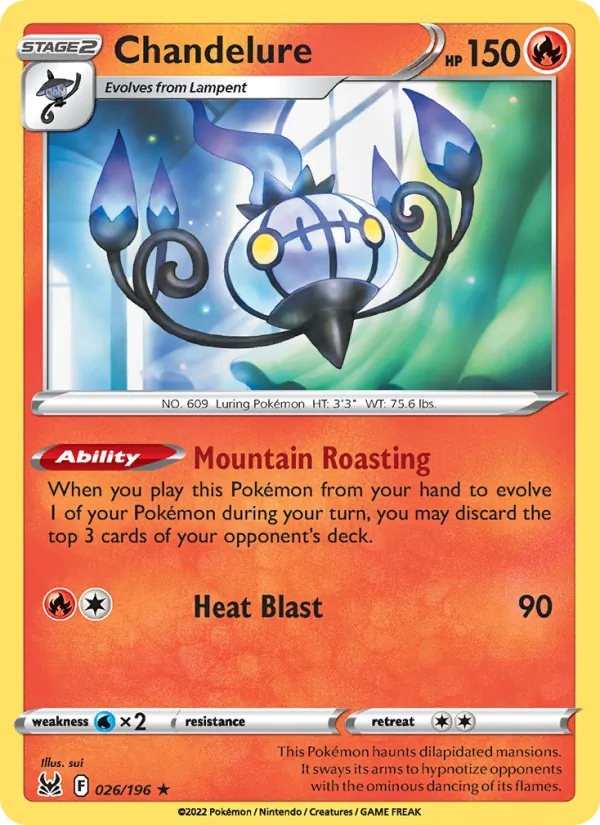 Chandelure 026/196  - Reverse Holofoil SWSH11 Lost Origin - Holo Rare