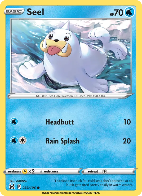 Seel 033/196  - Reverse Holofoil SWSH11 Lost Origin - Common