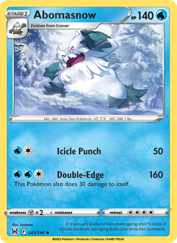 Abomasnow 043/196  - Reverse Holofoil SWSH11 Lost Origin - Uncommon