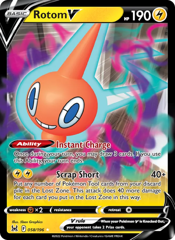 Rotom V 058/196  - Holofoil SWSH11 Lost Origin - Holo Rare VMAX