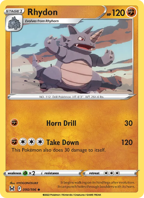 Rhydon 090/196  - Reverse Holofoil SWSH11 Lost Origin - Uncommon