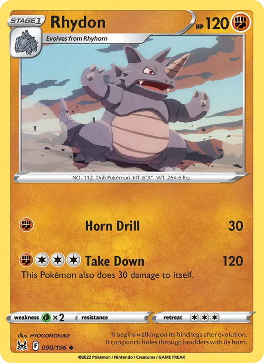 Rhydon 090/196  - Reverse Holofoil SWSH11 Lost Origin - Uncommon