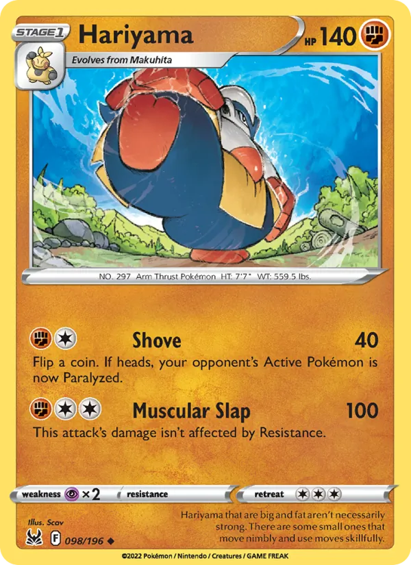 Hariyama 098/196  - Reverse Holofoil SWSH11 Lost Origin - Uncommon