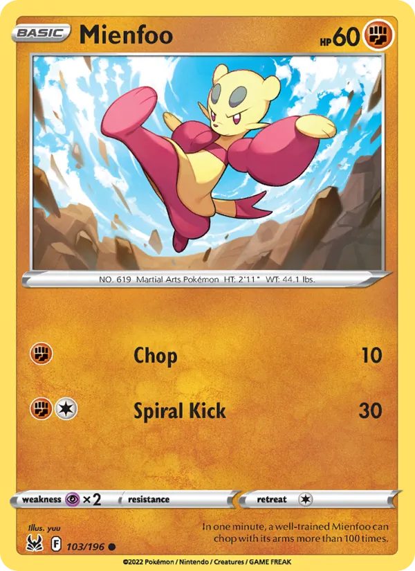 Mienfoo 103/196  - Reverse Holofoil SWSH11 Lost Origin - Common