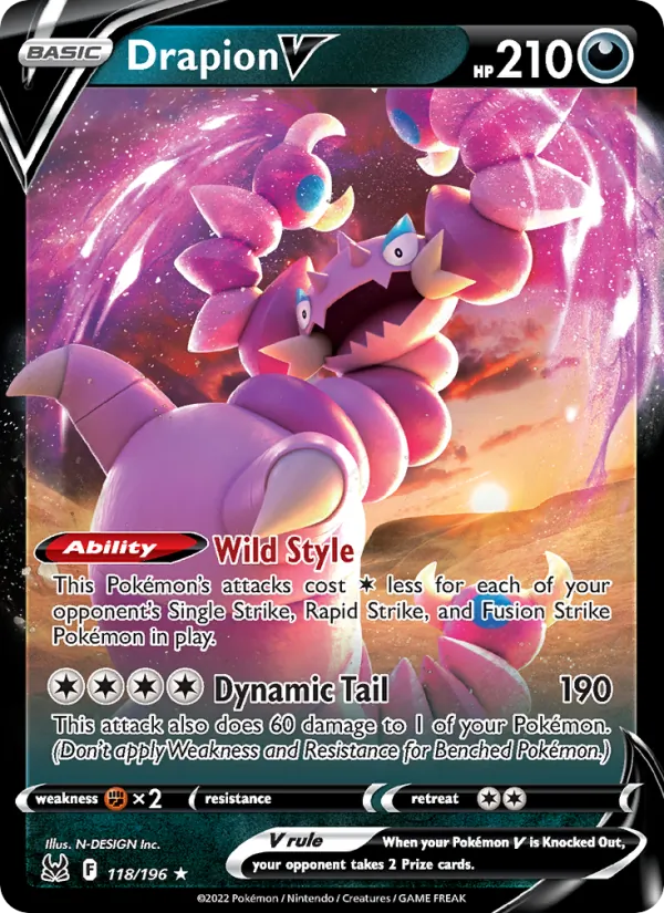 Drapion V 118/196  - Holofoil SWSH11 Lost Origin - Holo Rare V