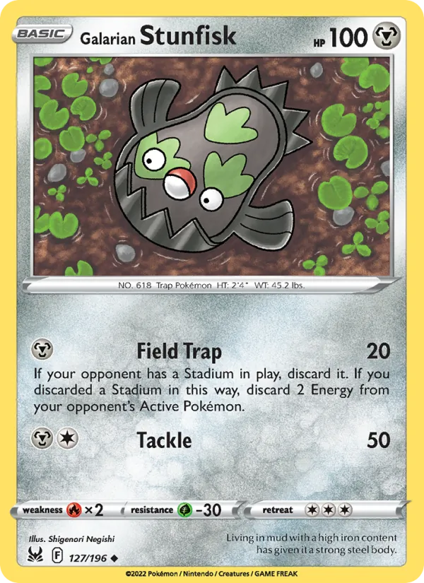 Galarian Stunfisk 127/196  - Reverse Holofoil SWSH11 Lost Origin - Uncommon