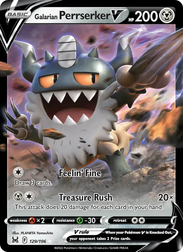 Galarian Perrserker V 129/196  - Holofoil SWSH11 Lost Origin - Holo Rare V