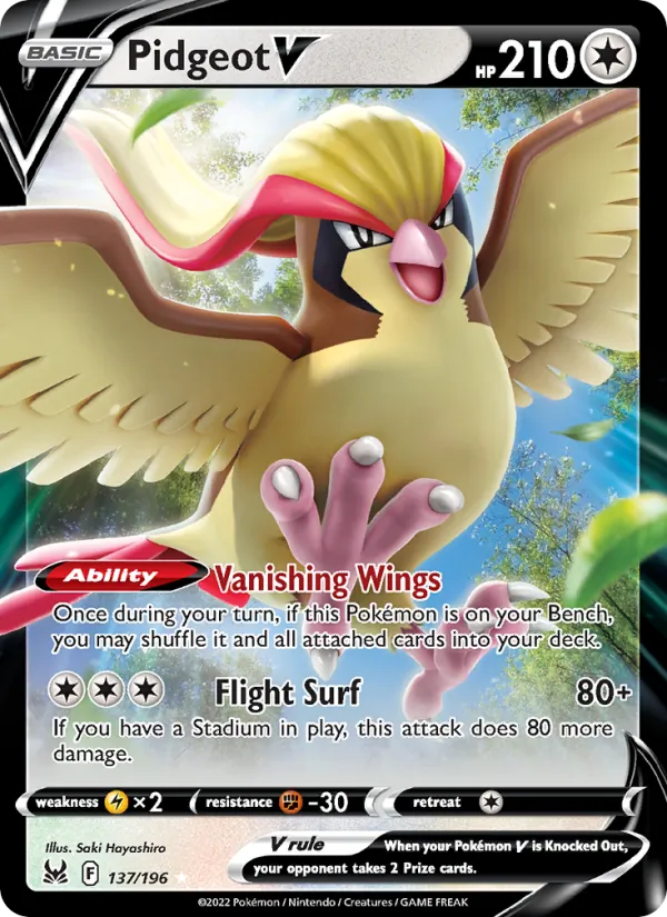 Pidgeot V 137/196  - Holofoil SWSH11 Lost Origin - Holo Rare V