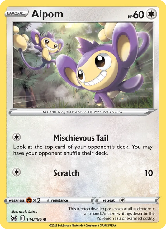 Aipom 144/196  - Reverse Holofoil SWSH11 Lost Origin - Common