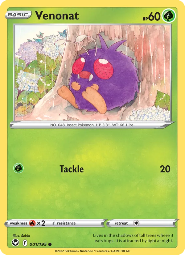 Venonat 001/195  - Reverse Holofoil SWSH12 Silver Tempest - Common