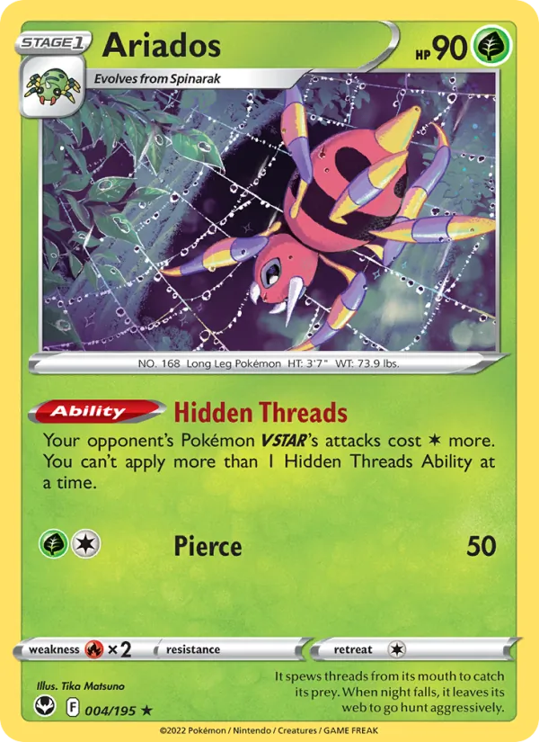 Ariados 004/195  - Reverse Holofoil SWSH12 Silver Tempest - Holo Rare