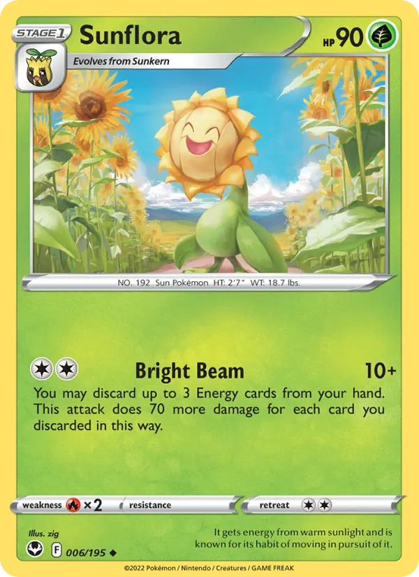 Sunflora 006/195  - Reverse Holofoil SWSH12 Silver Tempest - Uncommon