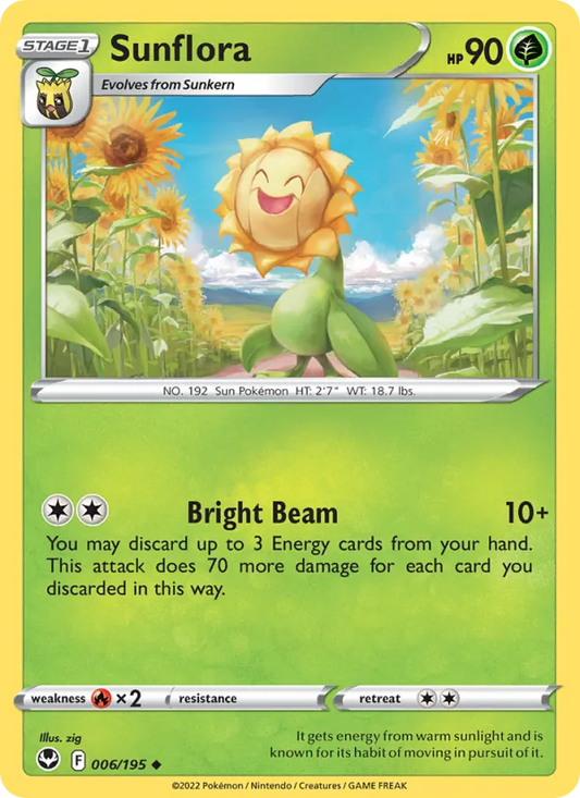 Sunflora 006/195  - Reverse Holofoil SWSH12 Silver Tempest - Uncommon