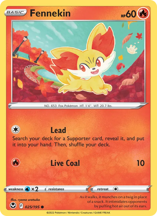 Fennekin 025/195  - Reverse Holofoil SWSH12 Silver Tempest - Common