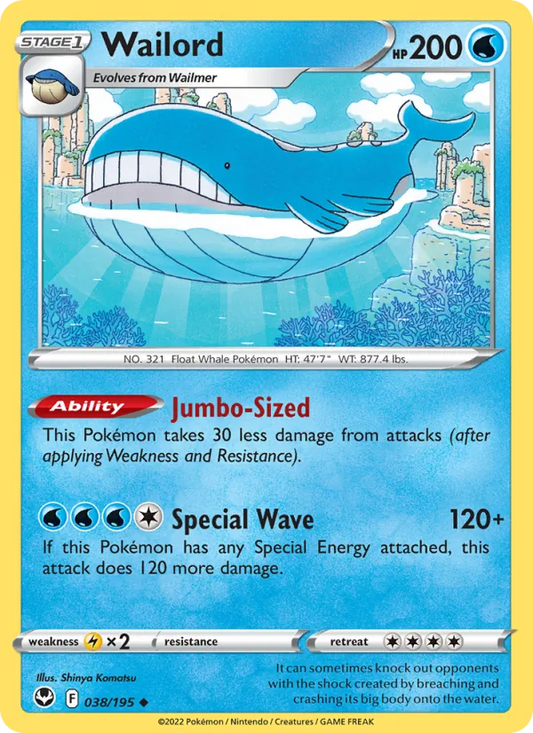 Wailord 038/195  - Reverse Holofoil SWSH12 Silver Tempest - Uncommon