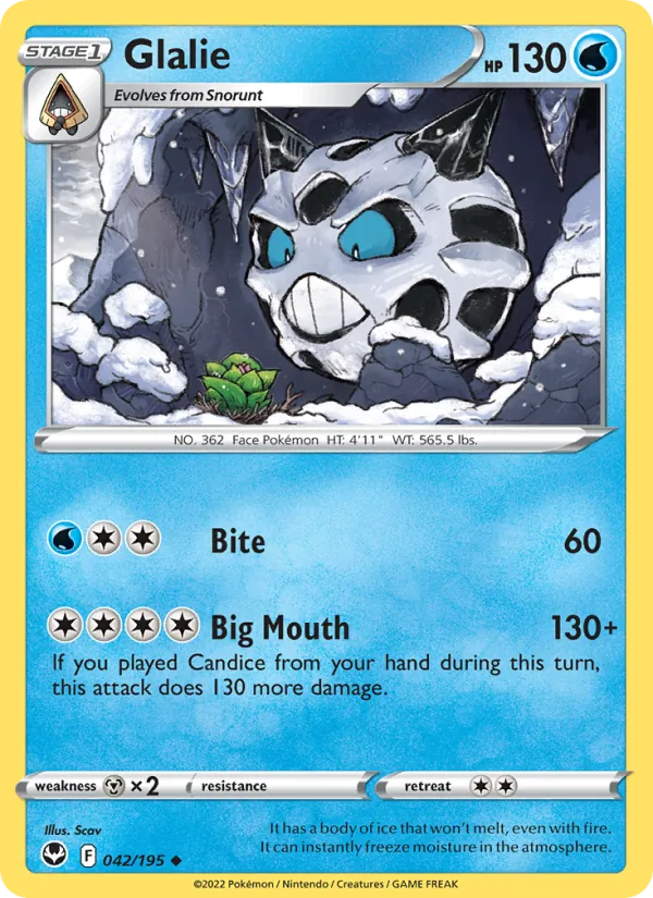 Glalie 042/195  - Reverse Holofoil SWSH12 Silver Tempest - Uncommon