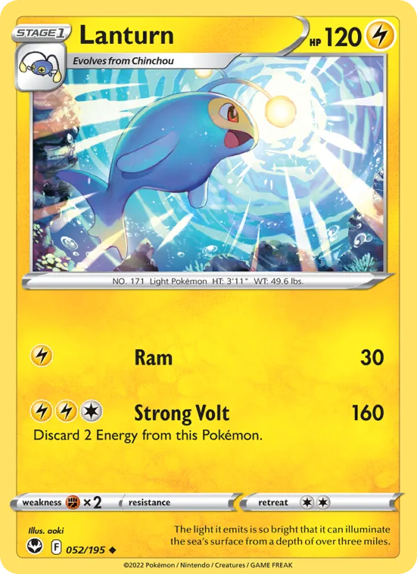Lanturn 052/195  - Reverse Holofoil SWSH12 Silver Tempest - Uncommon
