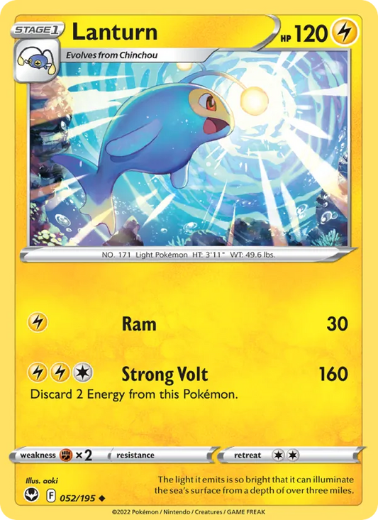 Lanturn 052/195  - Reverse Holofoil SWSH12 Silver Tempest - Uncommon