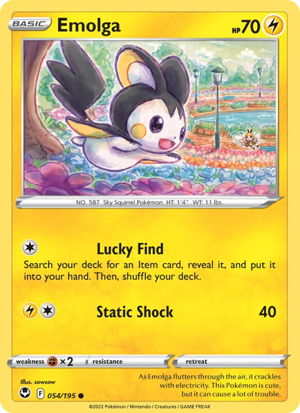 Emolga 054/195  - Reverse Holofoil SWSH12 Silver Tempest - Common