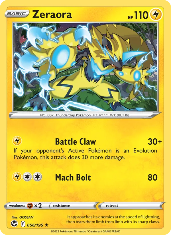 Zeraora 056/195  - Reverse Holofoil SWSH12 Silver Tempest - Rare