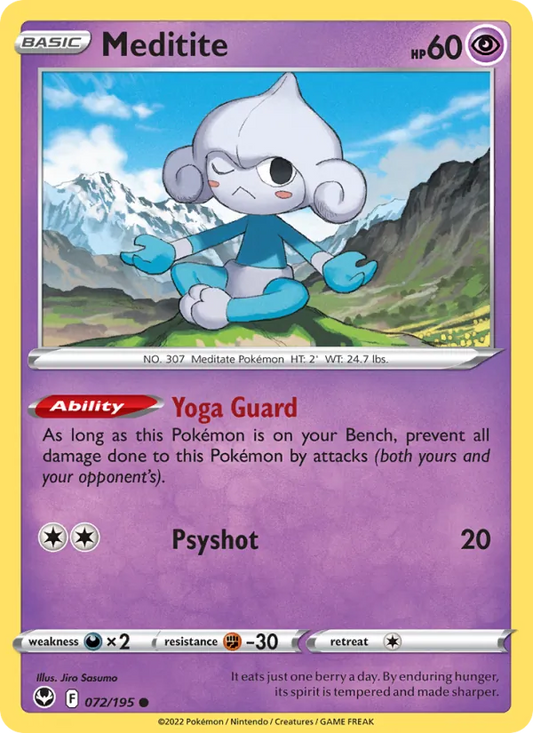 Meditite 072/195  - Reverse Holofoil SWSH12 Silver Tempest - Common
