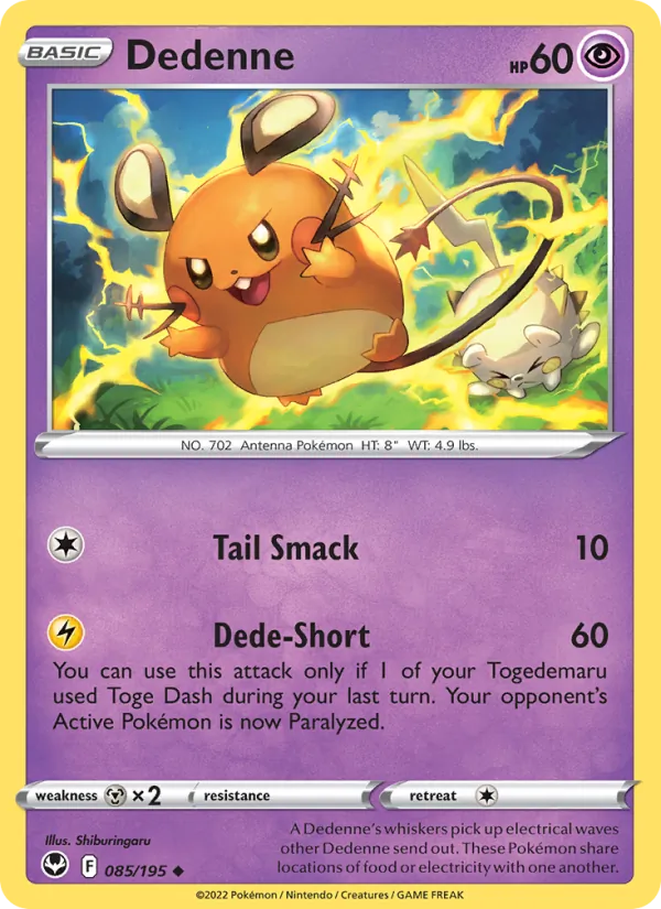 Dedenne 085/195  - Reverse Holofoil SWSH12 Silver Tempest - Uncommon