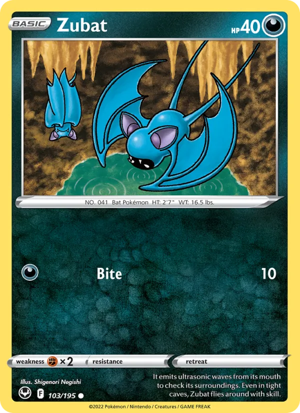 Zubat 103/195  - Reverse Holofoil SWSH12 Silver Tempest - Common