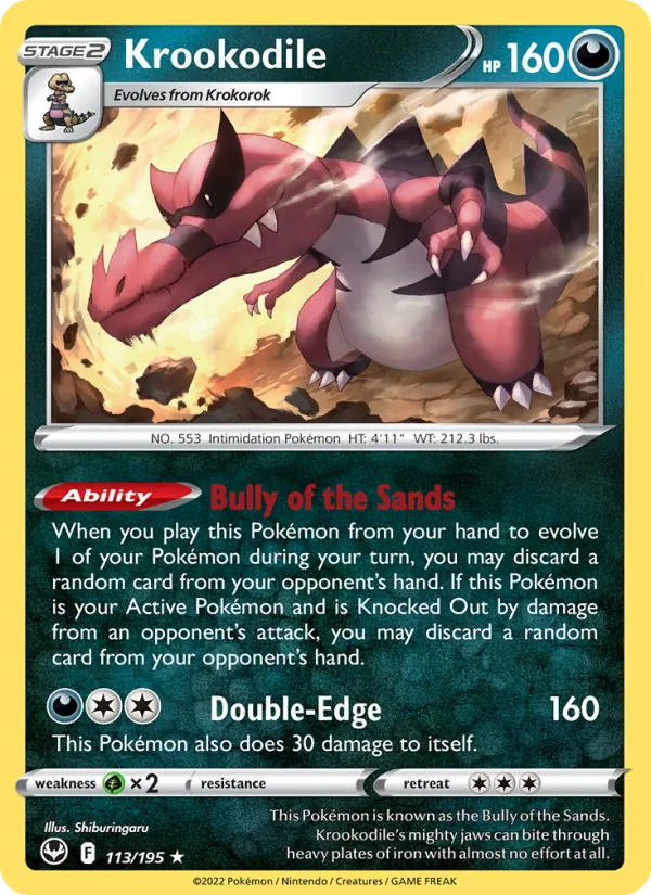 Krookodile 113/195  - Holofoil SWSH12 Silver Tempest - Holo Rare