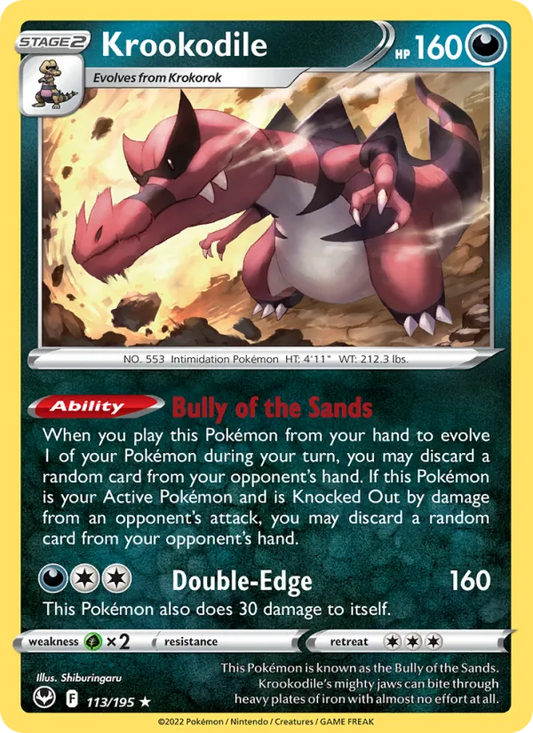 Krookodile 113/195  - Holofoil SWSH12 Silver Tempest - Holo Rare