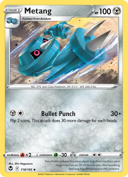 Metang 118/195  - Reverse Holofoil SWSH12 Silver Tempest - Uncommon