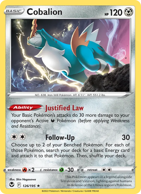 Cobalion 126/195  - Reverse Holofoil SWSH12 Silver Tempest - Rare