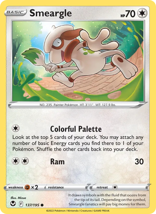Smeargle 137/195  - Reverse Holofoil SWSH12 Silver Tempest - Common